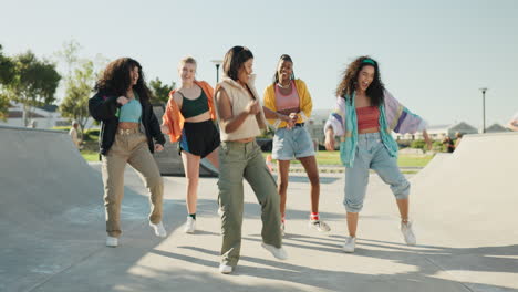 Group,-dancing-or-women-in-park-with-hip-hop