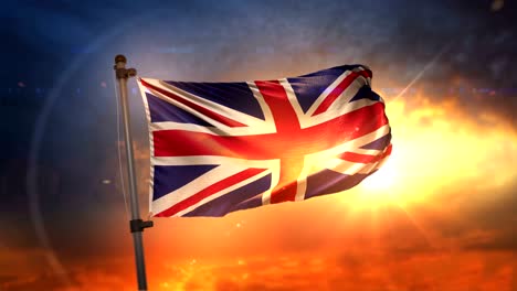 united kingdom flag backlit at beautiful sunrise loop slow motion 4k