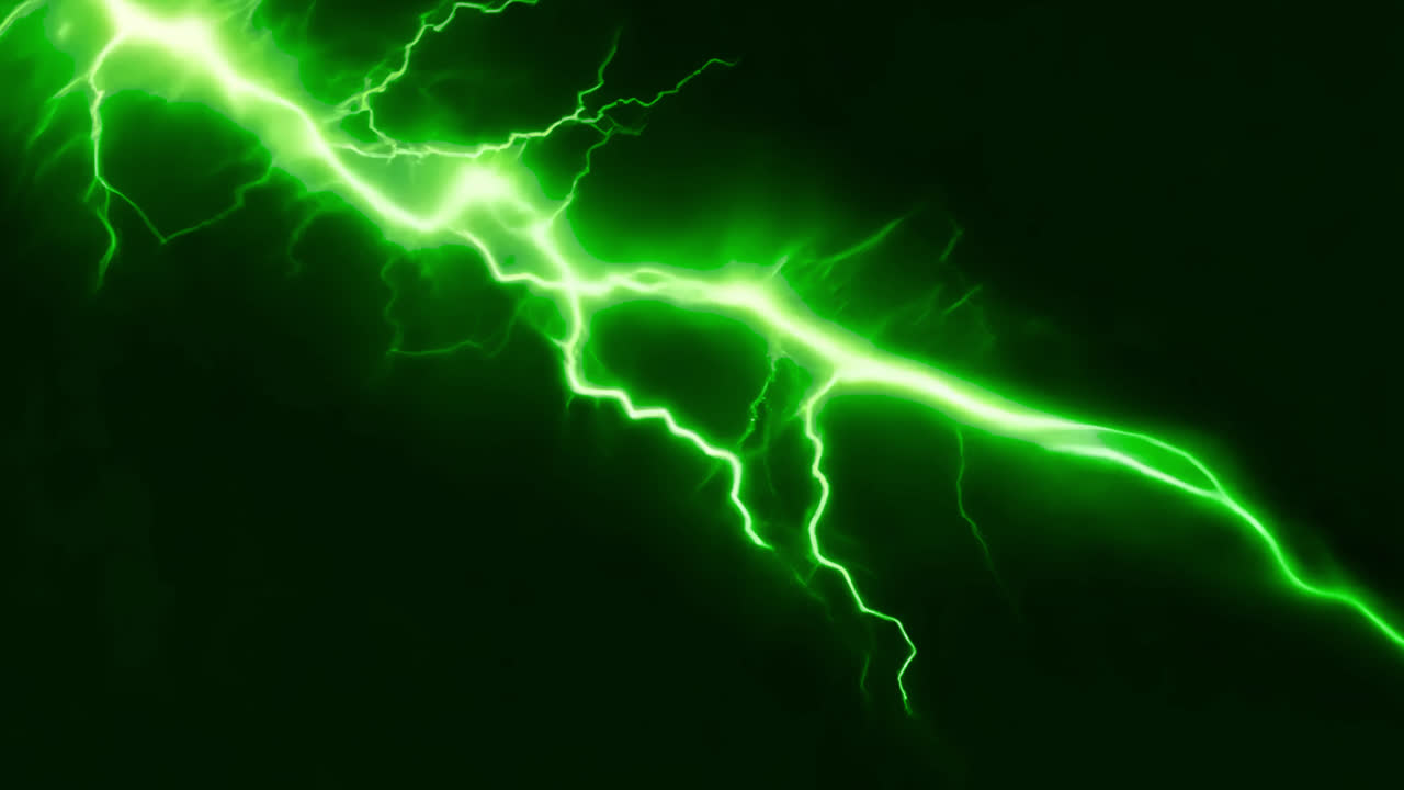 Neon green lightning animated overlay, transparent 4K video, alpha channel, ProRes 4444