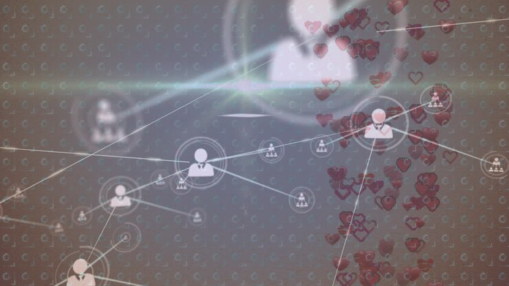 Animation of network of connections over heart icons