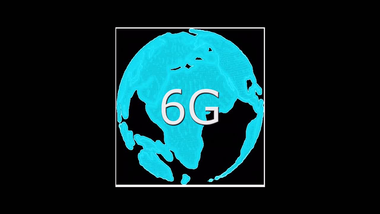 animación de globo giratorio y 6g en fondo negro