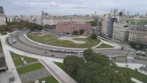 Aerial-view-of-the-city-of-Buenos-Aires,-Puerto-Madero,-pink-house,-background-buildings