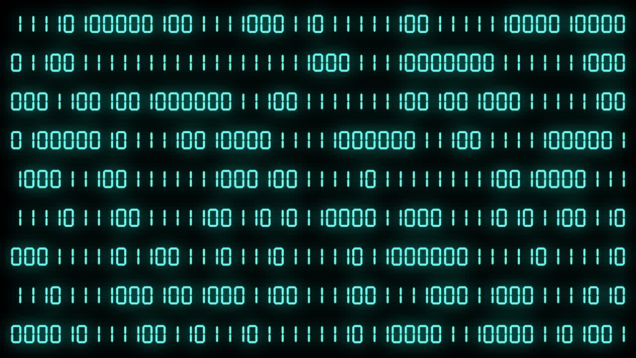 Simple binary code on black background. Changing green numbers zero and one on the screen. Abstract motion graphics.