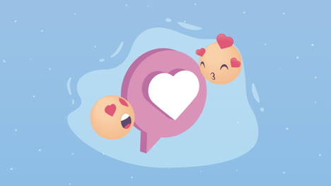 lilac speech bubble with heart and emojis