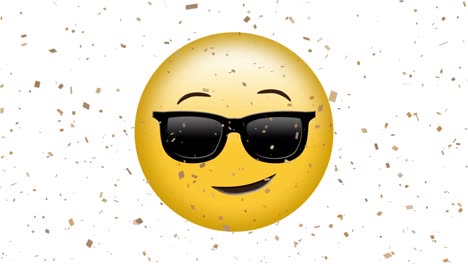 animación de gafas de sol icono emoji en fondo blanco con confeti blanco que cae