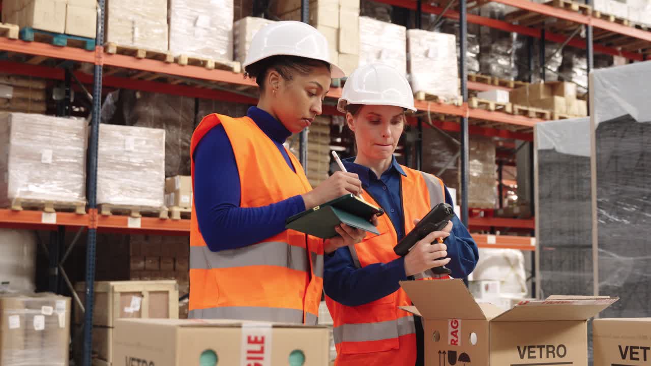 trabajadores del almacén comprobando el inventario