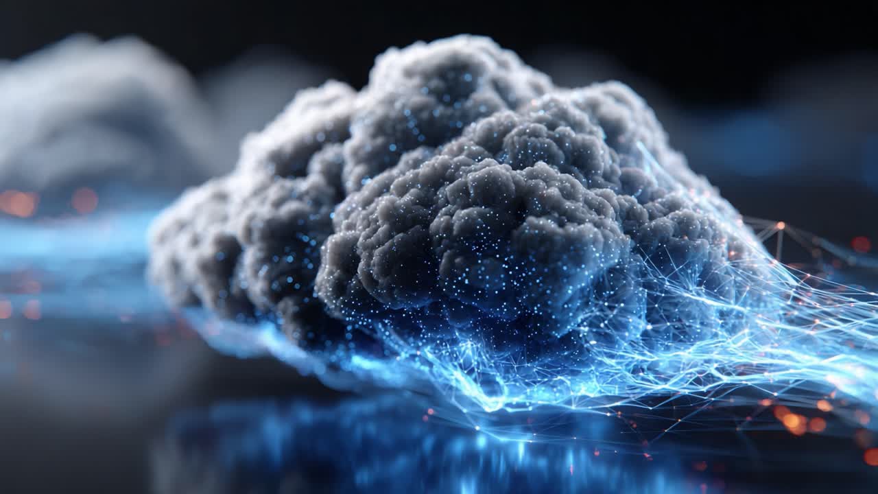 A Stunning Visualization of a Cloud Structure Wrapped in Glowing Energy, Showcasing Atmospheric Effects and Digital Artistry in a Surreal Environment