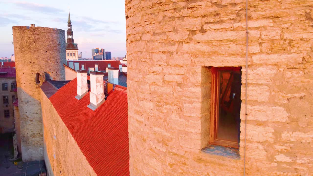 Aerial View of Tallinn's Old Town at Sunset