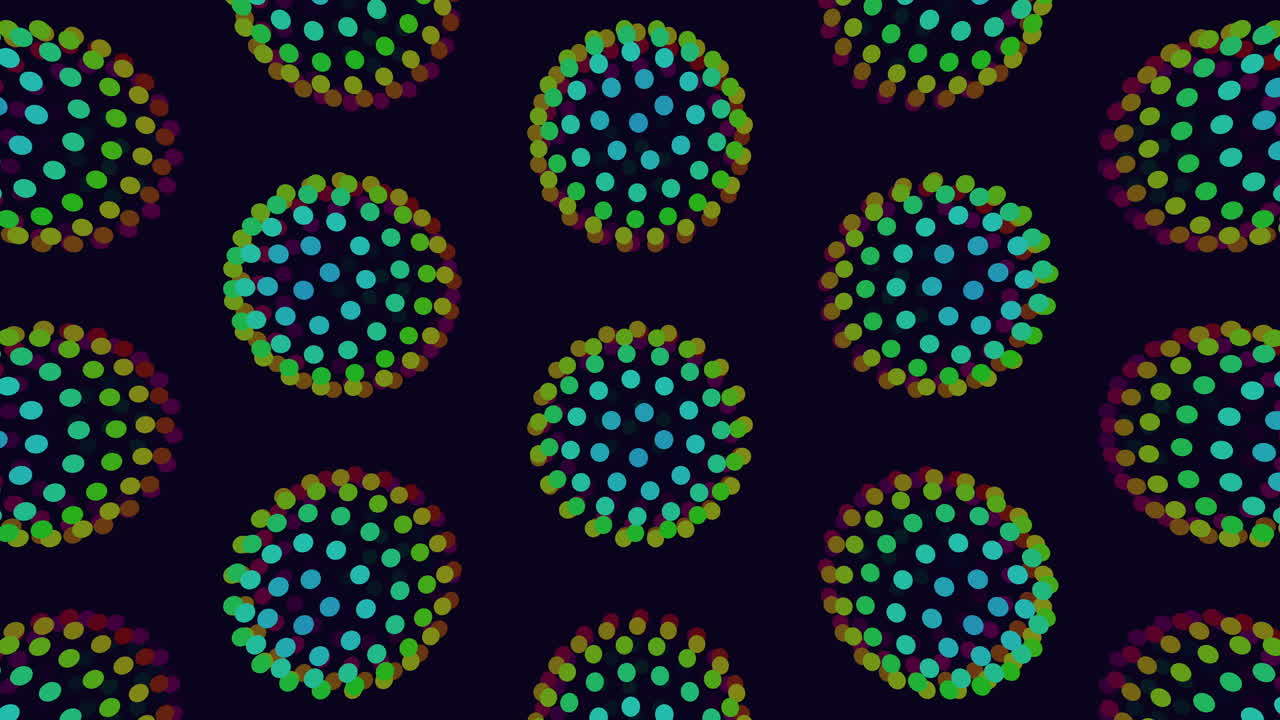 Vibrant circle of colorful dots on black background