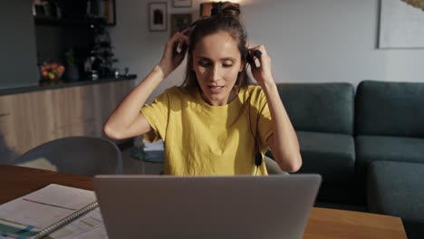 caucasian woman working as call center at home