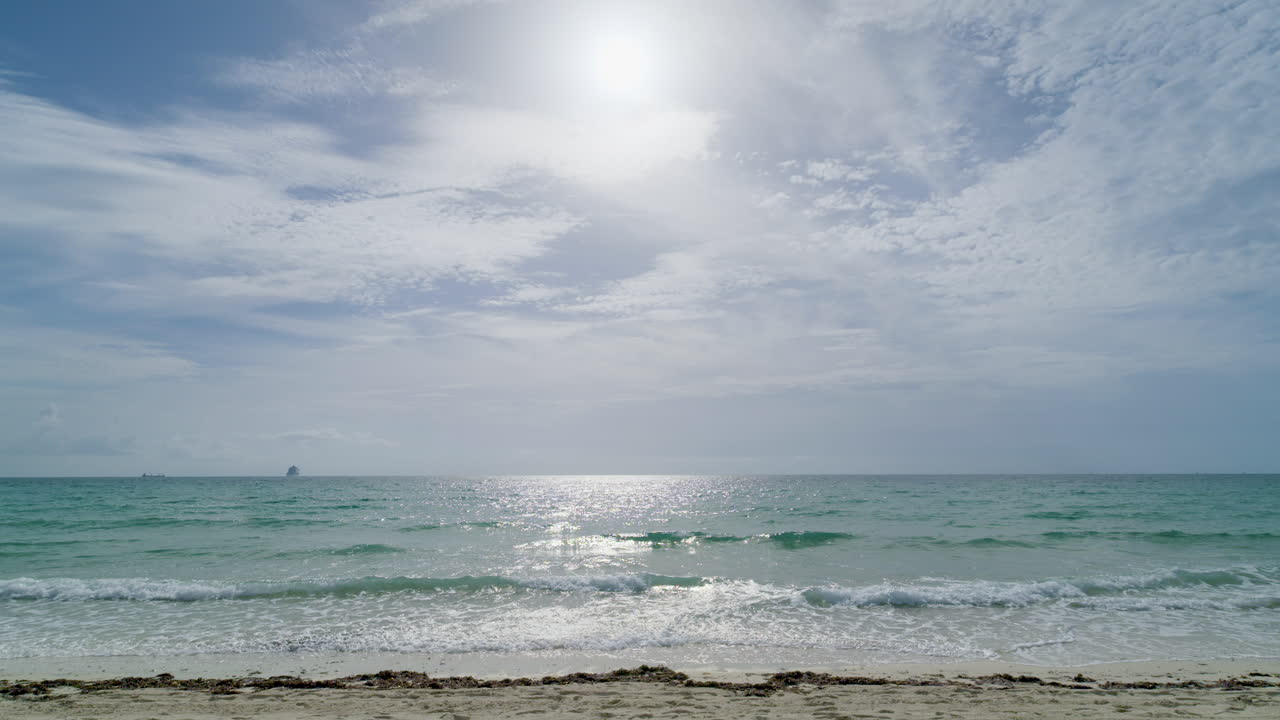 Wide shot of South Beach shores in Miami on a beautiful sunny day.