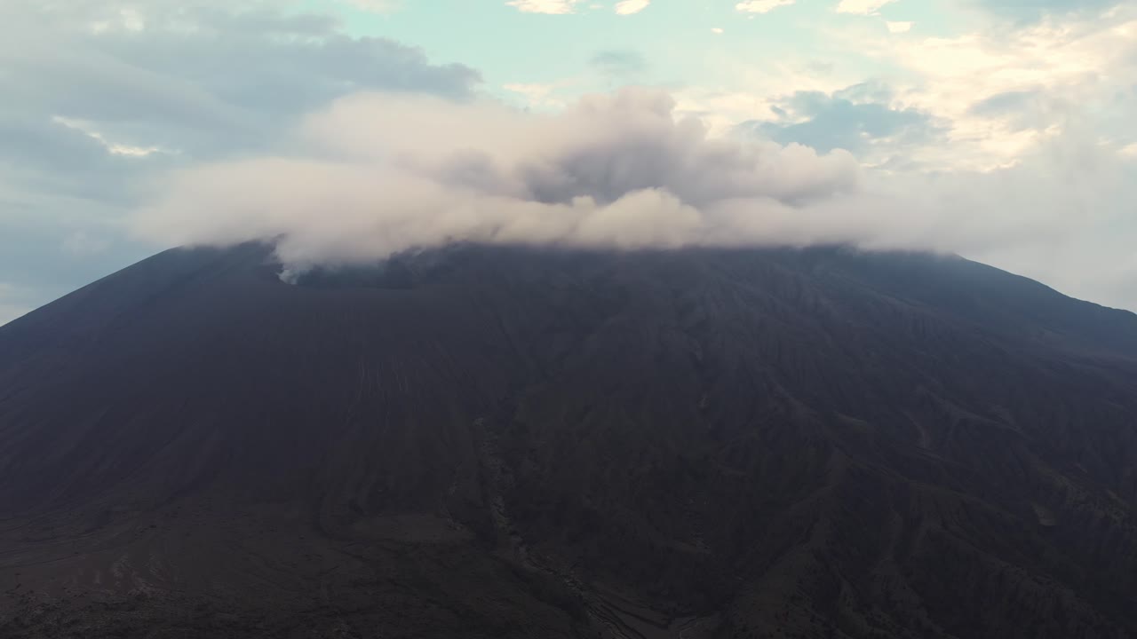 Aerial Drone Fly Sakurajima Volcano Active Crater Peninsula, Kagoshima Japan