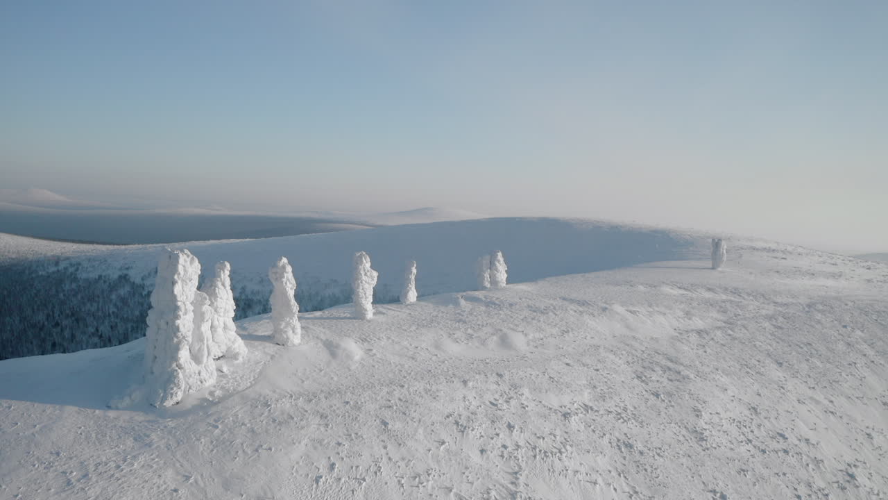 Snowy Mountain Peaks with Ice Sculptures