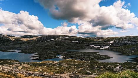 beautiful timelapse of clouds moving in over rocky mountains in south of norway