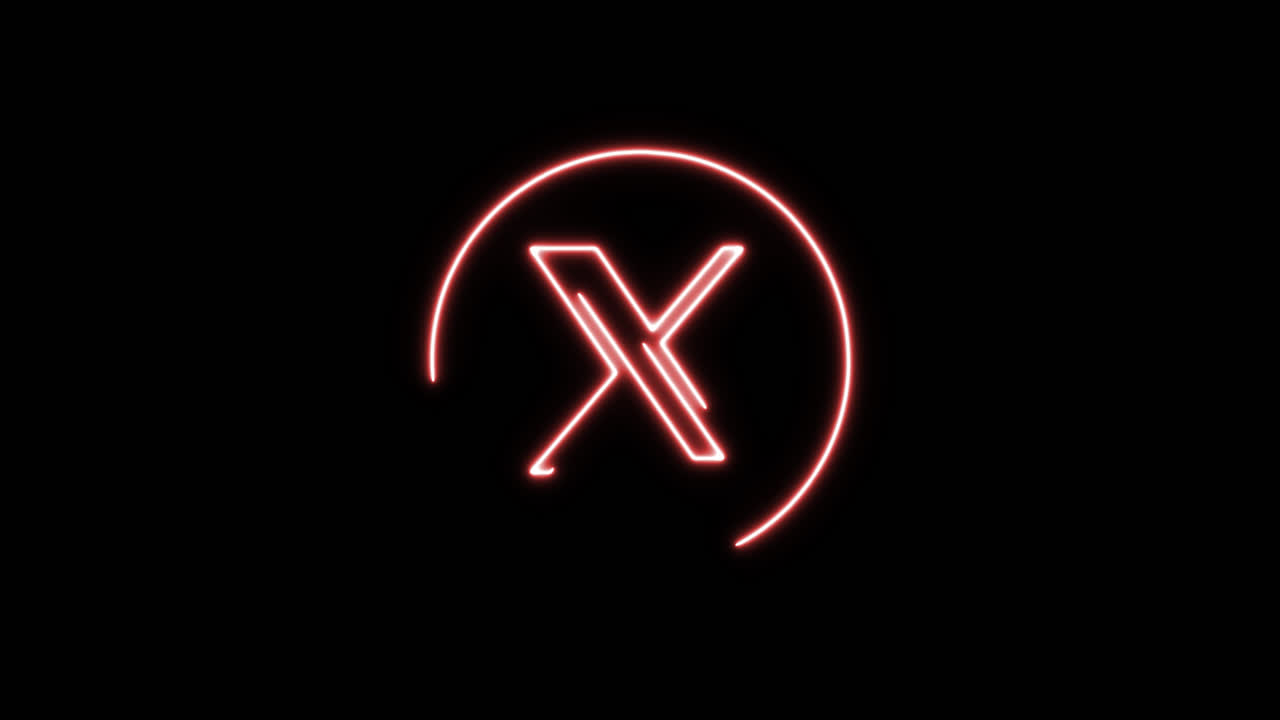 Glowing Red Neon X Symbol Animation on Black Background