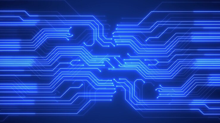Sfondo 4K stampato con grafica di circuito, scheda madre futuristica, chip AI, CPU e scheda di circuito per computer.