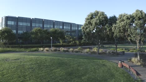 Business-center-for-corporate-employees-and-guests-enjoy-the-park-outside-in-the-early-sunrise-morning