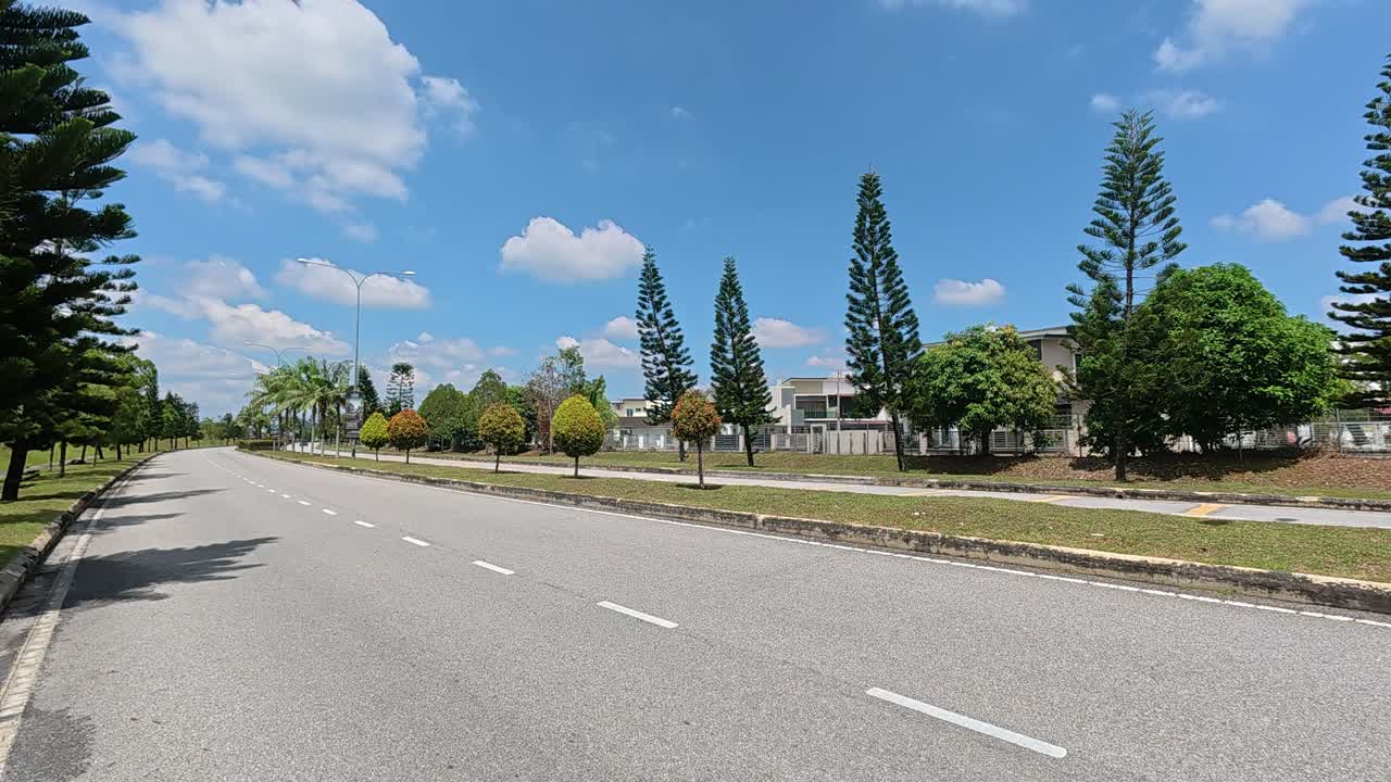 Decorative trees line the road median and roadside edges. They provide shade for both commuters and pedestrians using the area. These trees also function as a natural safety barrier during accidents