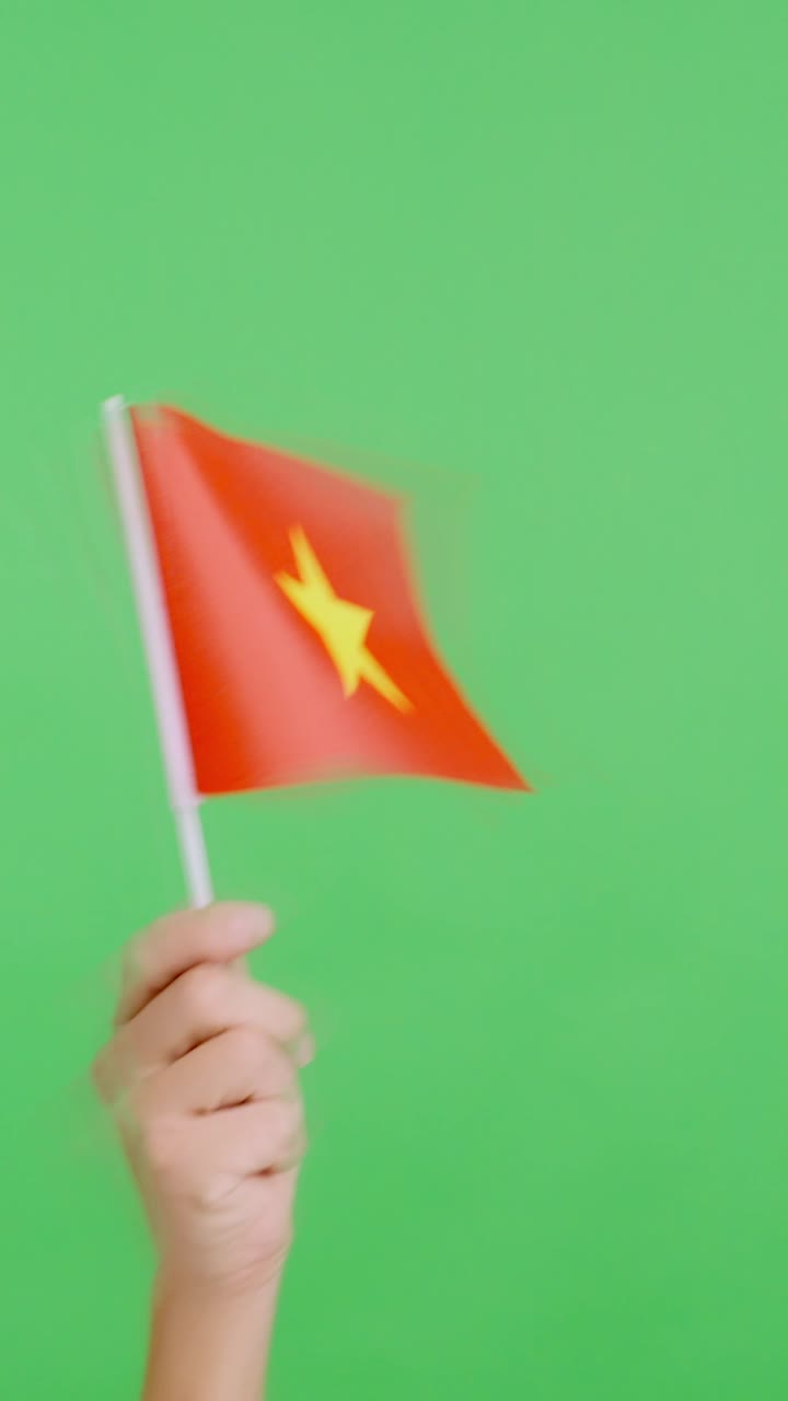 Hand waving a pennant of a vietnamese national flag
