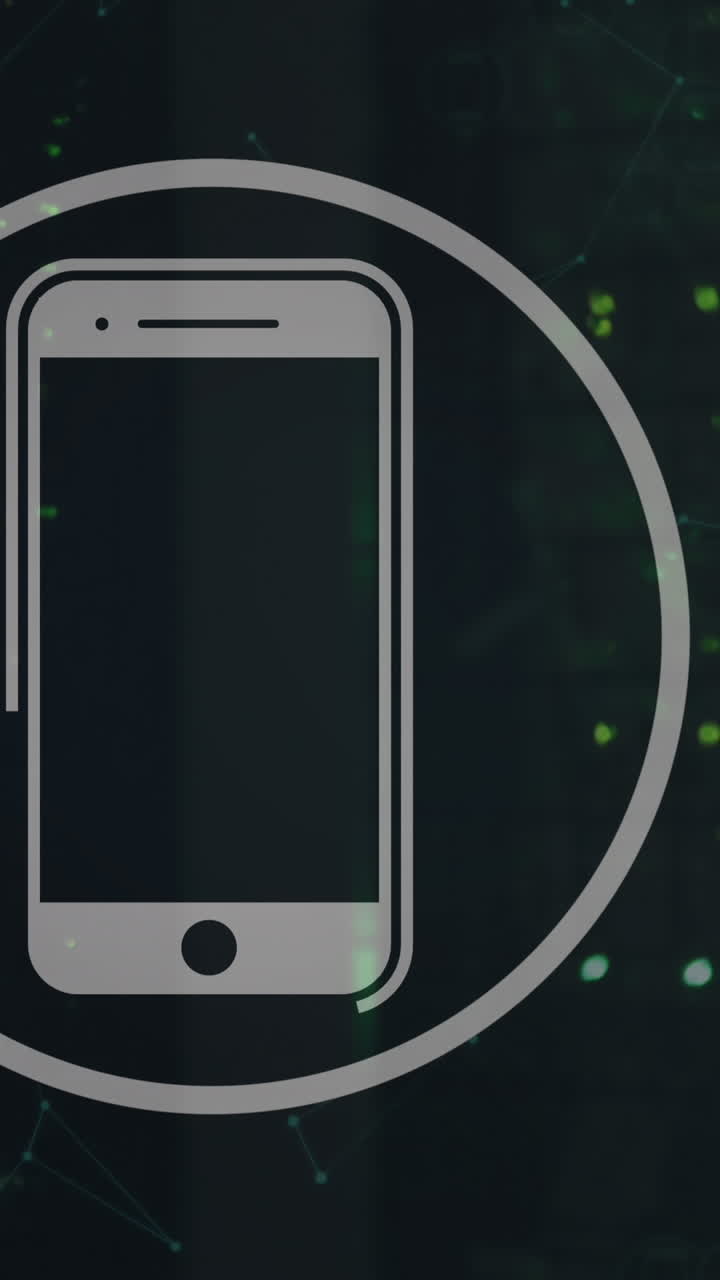 animación del icono del teléfono inteligente sobre fondo negro con luces verdes