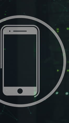 animation of smartphone icon over black background with green lights