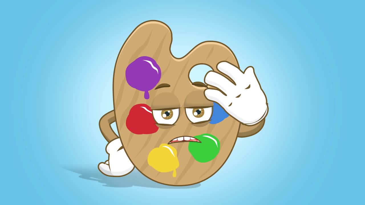 Tavolozza colori artista cartone animato Facepalm contrariato con animazione facciale Alpha Matte