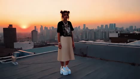 woman on rooftop at sunset