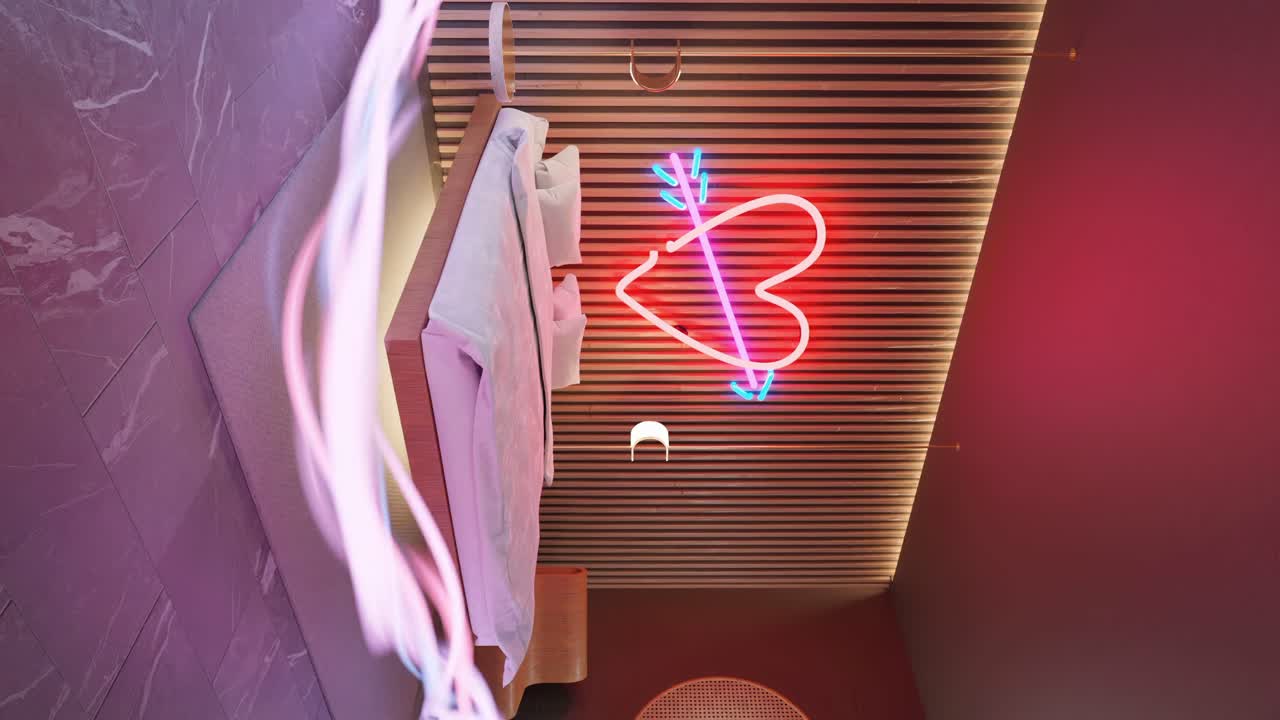 renderización 3d de la energía de la animación que fluye en el dormitorio con luz led hogar pareja romántica vacaciones de luna de miel