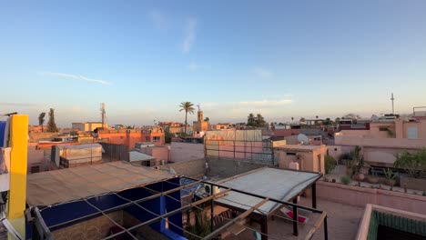 aerial view panning right across moroccan city skyline in north africa