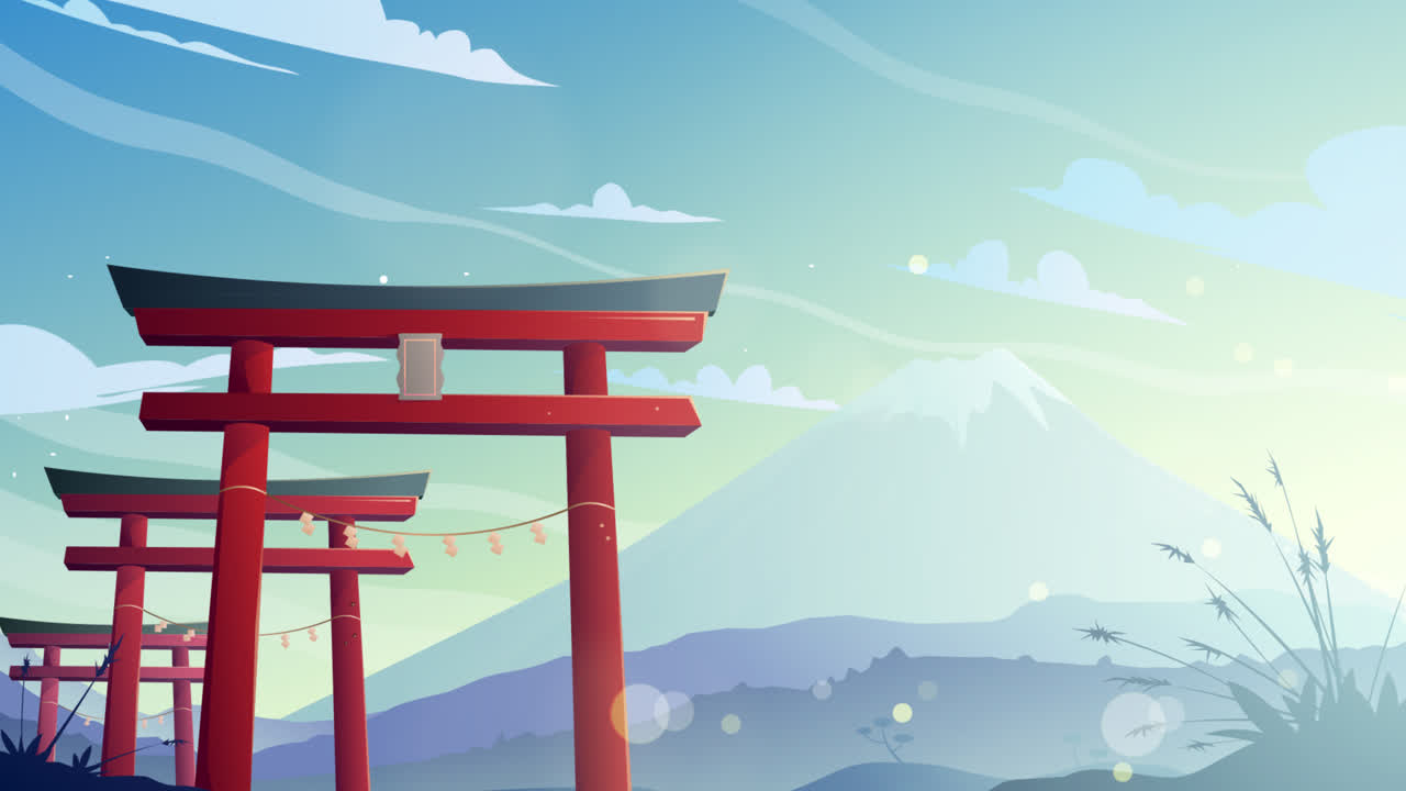 일본의 토리 게이트 (torii gate) 는 후지 산과 함께 해가 뜨는 곳이다.