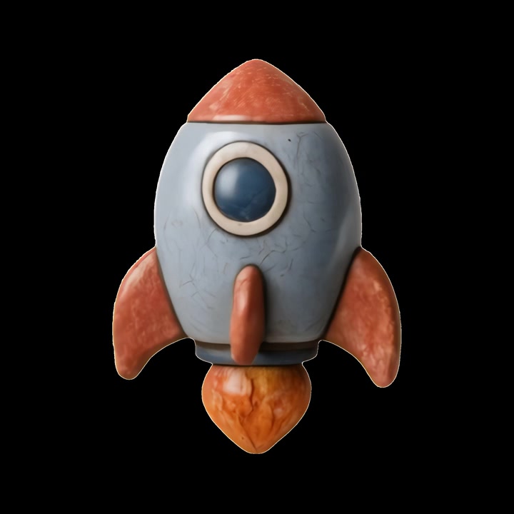 Textured Stylized Rocket Spinning on Black Background