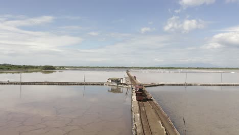 flying low over the salt mines on the rails in salinas bani, dominican republic