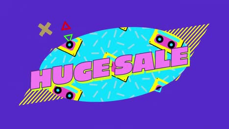 Huge-sale-graphic-in-blue-oval-with-moving-elements-on-purple-background