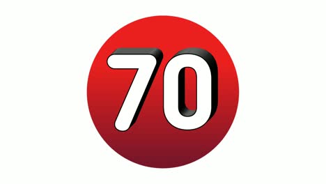 3d number 70 sign symbol animation motion graphics icon on red sphere on white background,cartoon video number for video elements