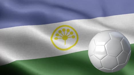 flag of bashkortostan and soccer ball - bashkortostan flag high detail - national flag bashkortostan wave pattern loopable elements bashkortostan russian federation - fabric texture and endless loop - soccer ball and flag