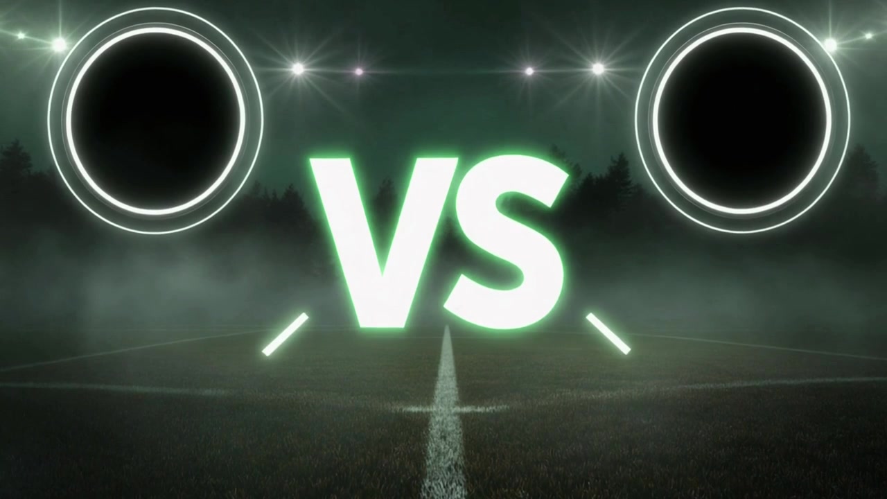 Modello schermata Versus con elementi neon luminosi su campo sportivo