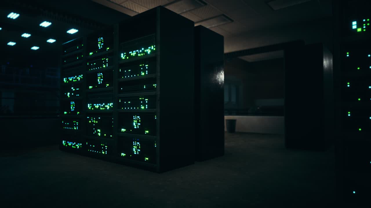 Clean industrial interior of a data server room with servers
