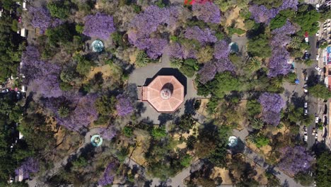 Birds-Eye-Shot-Of-Magnificent-Morisco-Kiosk,-Santa-María-La-Ribera,-Mexico-City