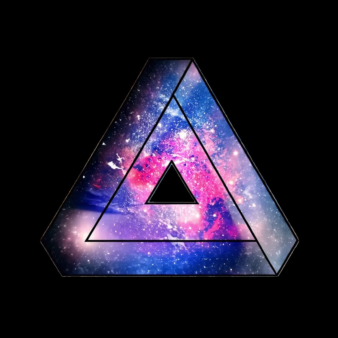 Cosmic triangle illusion art animation isolated asset, transparent 4K video, alpha channel, ProRes