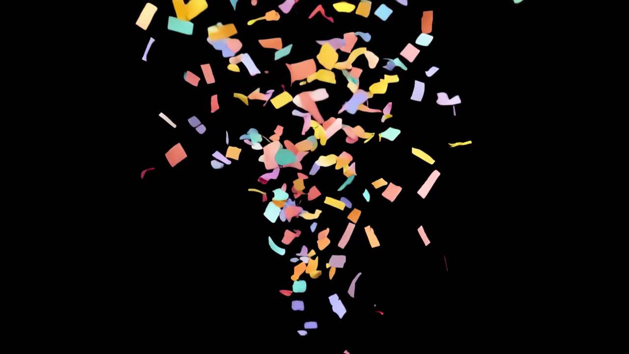 Animation of festive party confetti slowly falling all over a green screen, video shot