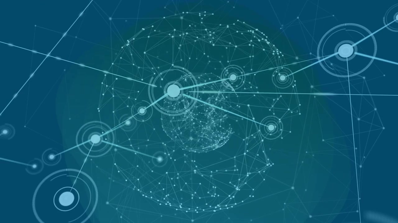 Network of connections over spinning globe against blue background