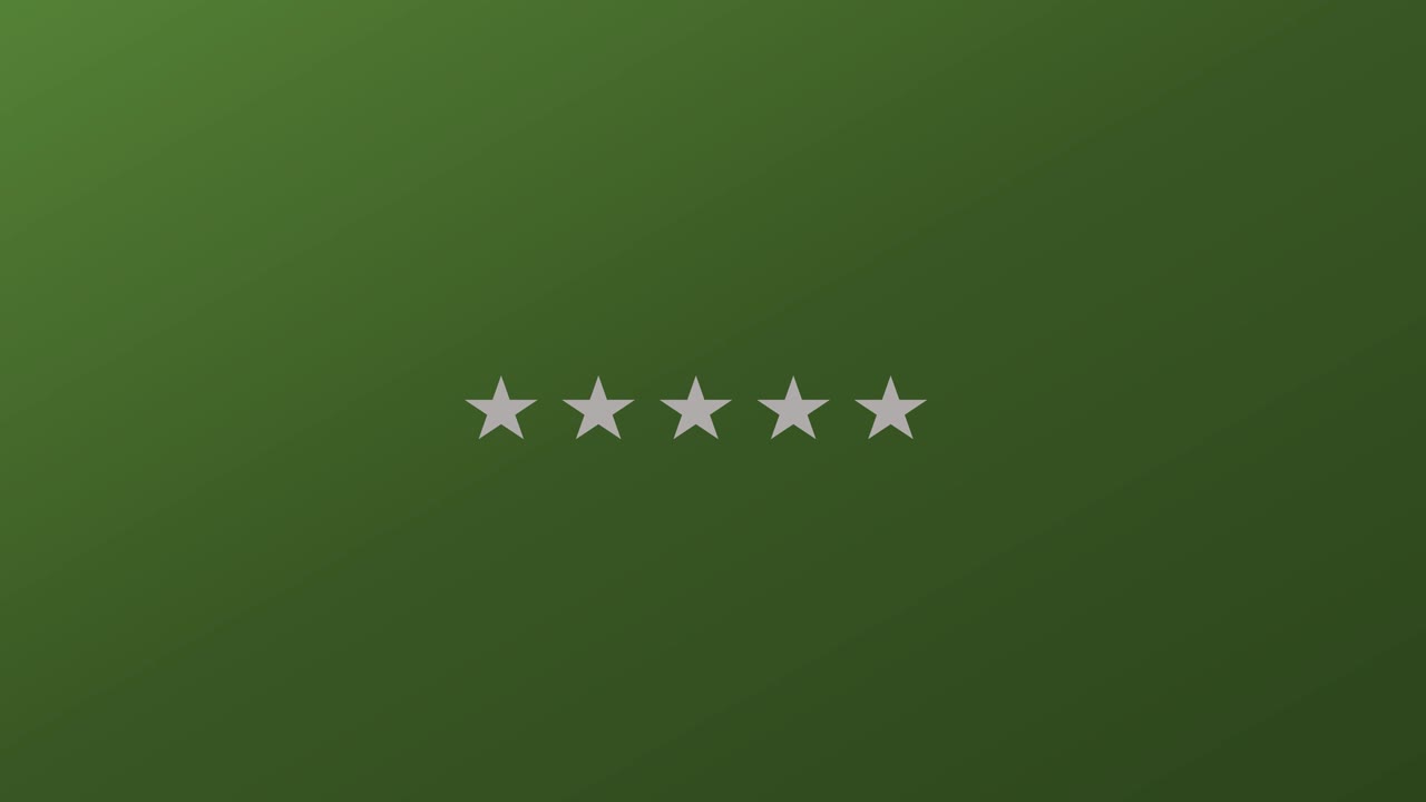 Five Star Quality Product Symbol Shown with Animated Stars on a Green Background