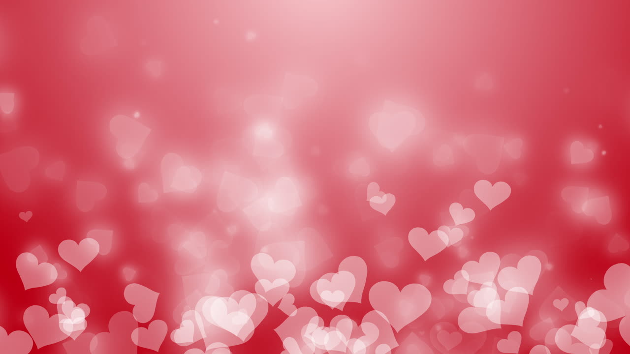 Happy Valentine's day card hearts light motion graphic red background. Loop animation. Copy space.