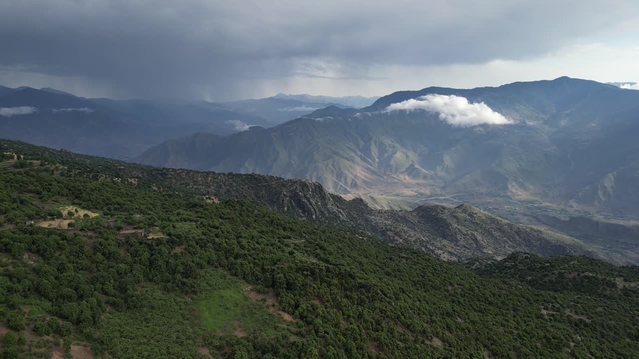 Drone Aerial over Lush forests in Hindu Kush mountains in Sangar Valley, Afghanistan