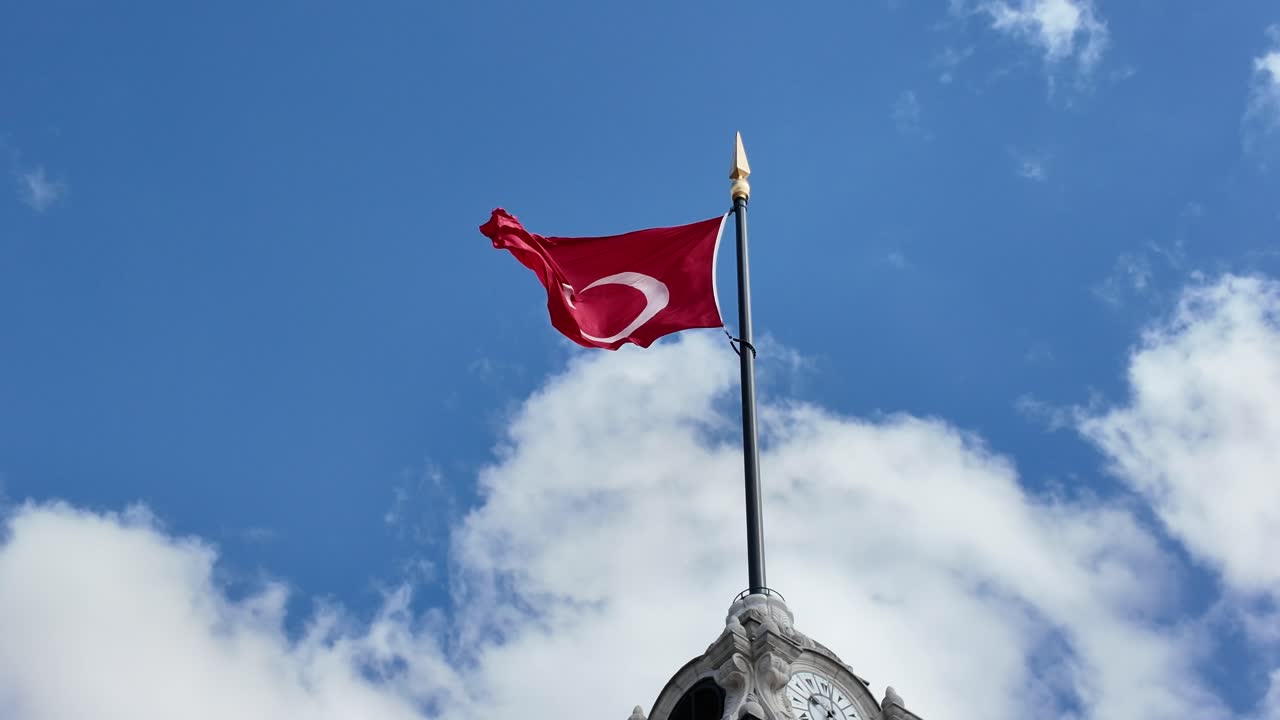 Turkish Flag Waving on a Clock Tower