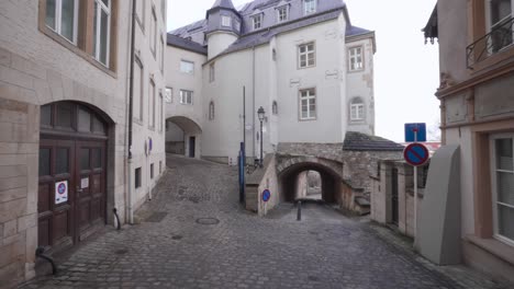 POV-walking-in-deserted-street-in-Luxembourg-City-during-corona-pandemic-in-the-Grand-Duchy-of-Luxembourg