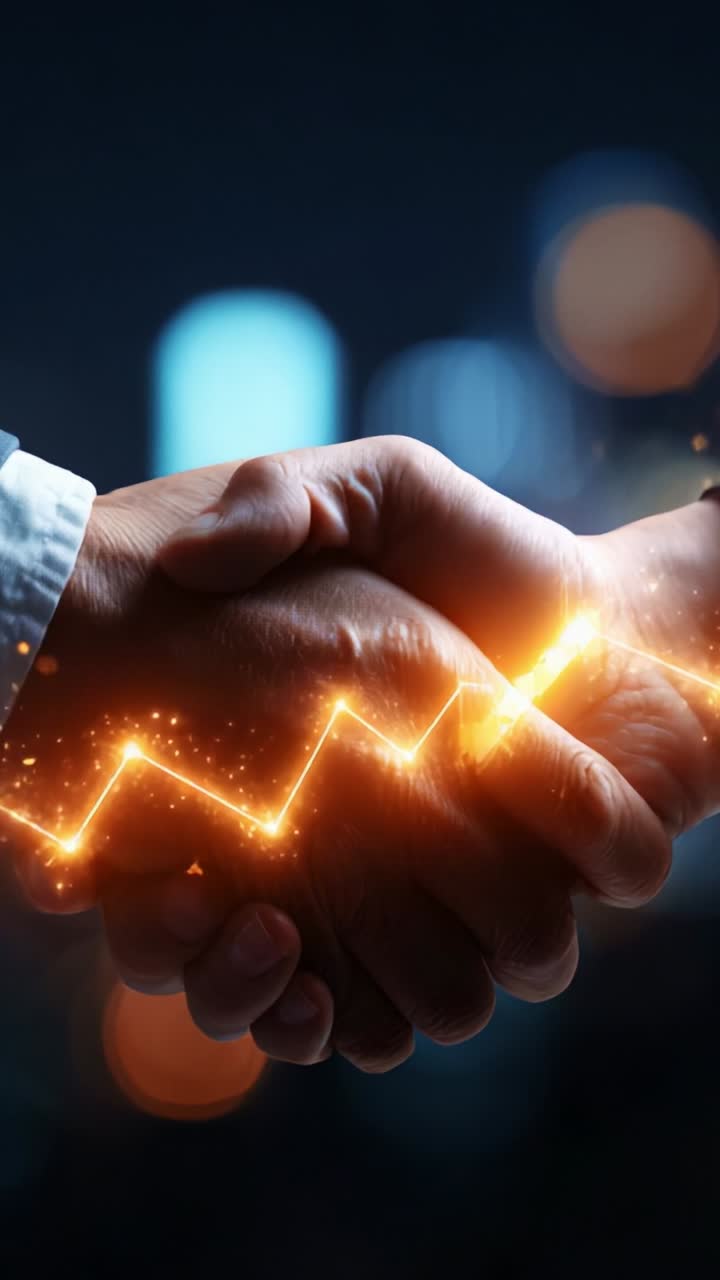 Dynamic Handshake Symbolizing Partnership and Growth with a Glowing Line Representing Success and Progress in a Business Context