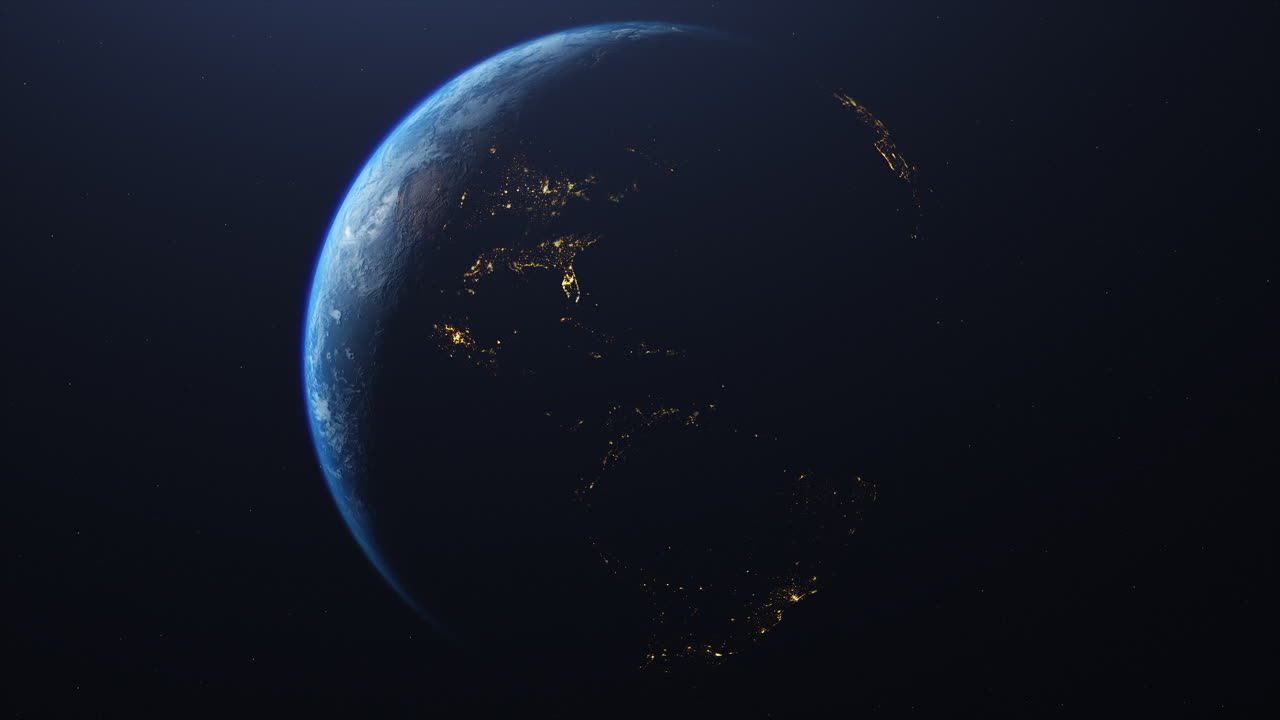 Overgang fra dag til nat. Zoom ind på planeten jorden med kameralinsen