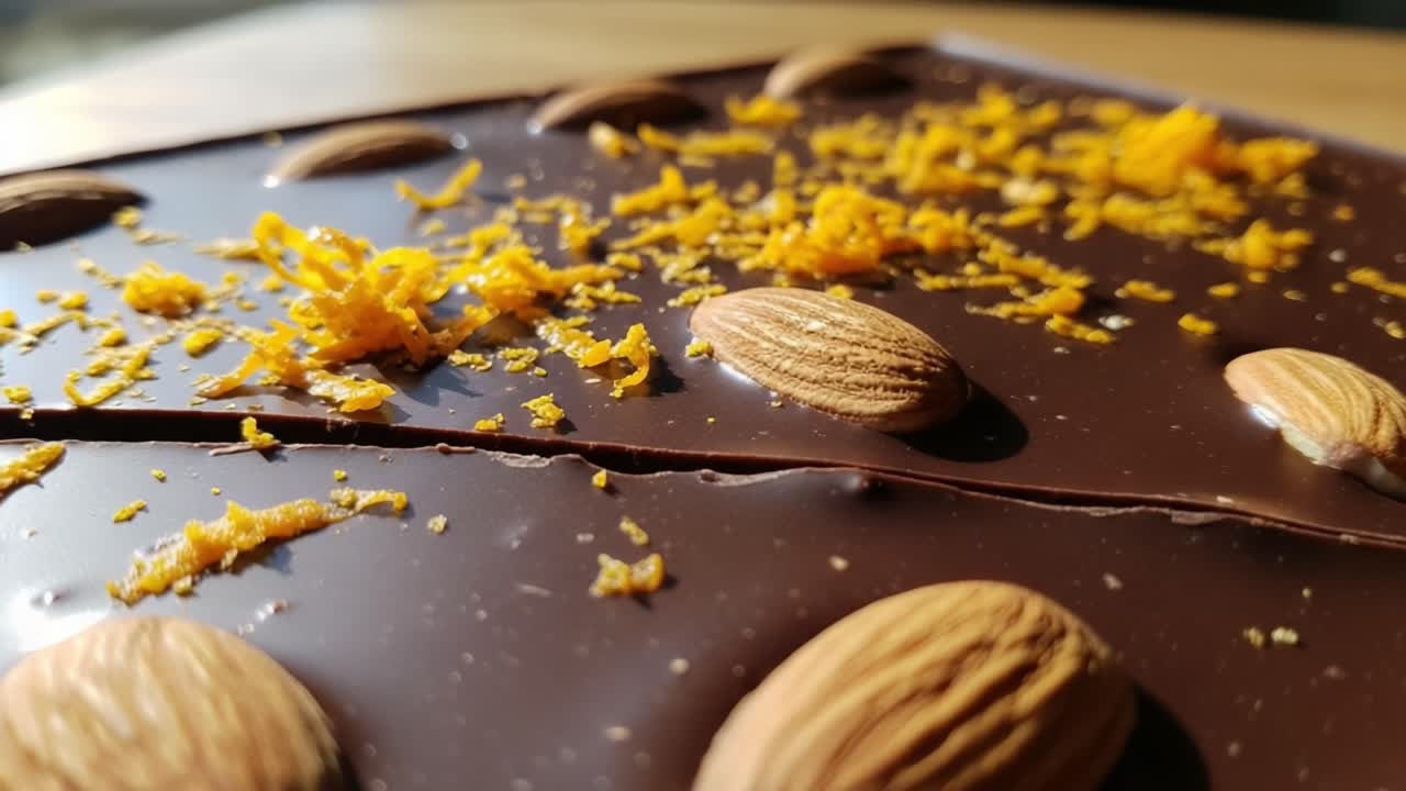 Deliciously Crafted Chocolate Bar with Almonds and Citrus Zest Enhancements Creates a Perfect Treat for Chocolate Lovers and Gourmet Confectionery Aficionados
