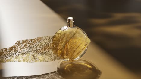 elegant perfume bottle with golden lace